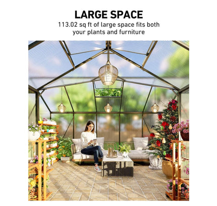 [12X12FT] Premium T-Shape Polycarbonate Greenhouse With UV Protection And Aluminum Frame (SAK27460)