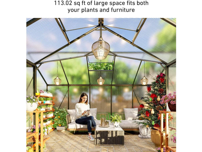 [12X12FT] Premium T-Shape Polycarbonate Greenhouse With UV Protection And Aluminum Frame (SAK27460)