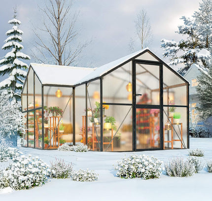 [12X12FT] Premium T-Shape Polycarbonate Greenhouse With UV Protection And Aluminum Frame (SAK27460)