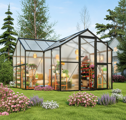 12x12 FT Premium T-Shape Polycarbonate Greenhouse, UV Protection