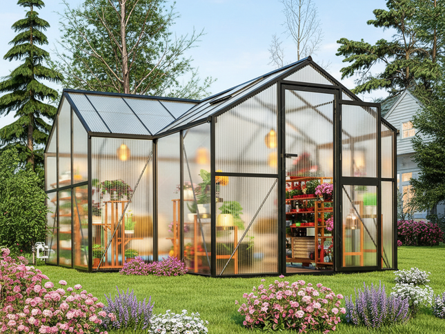 12x12 FT Premium T-Shape Polycarbonate Greenhouse, UV Protection