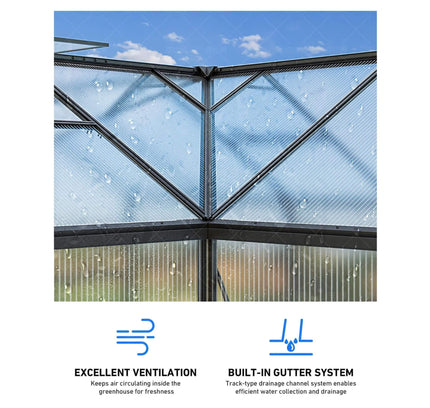 [12X12FT] Premium T-Shape Polycarbonate Greenhouse With UV Protection And Aluminum Frame (SAK27460)
