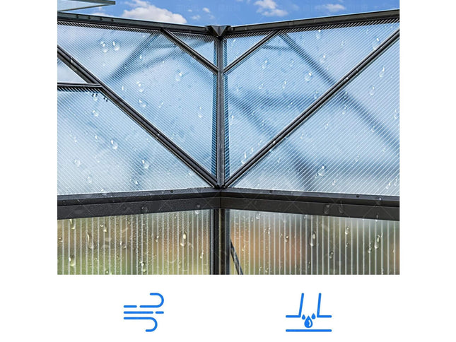 [12X12FT] Premium T-Shape Polycarbonate Greenhouse With UV Protection And Aluminum Frame (SAK27460)