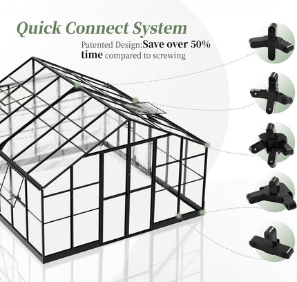 [12X13.5FT] Premium Extra Large Outdoor Aluminum Poylcarbonate Greenhouse With Quick Connect Fitting