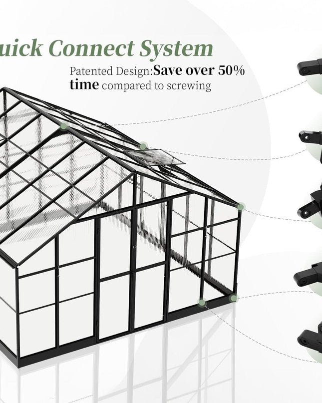 [12X13.5FT] Premium Extra Large Outdoor Aluminum Poylcarbonate Greenhouse With Quick Connect Fitting