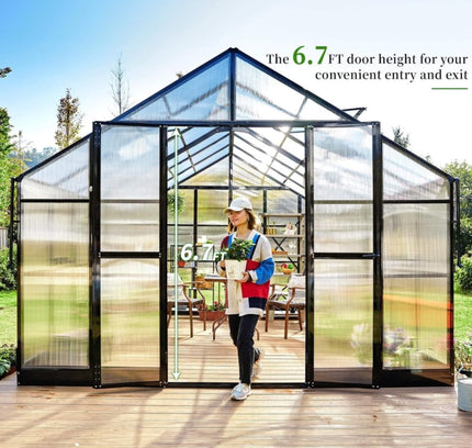 [12X13.5FT] Premium Extra Large Outdoor Aluminum Poylcarbonate Greenhouse With Quick Connect Fitting