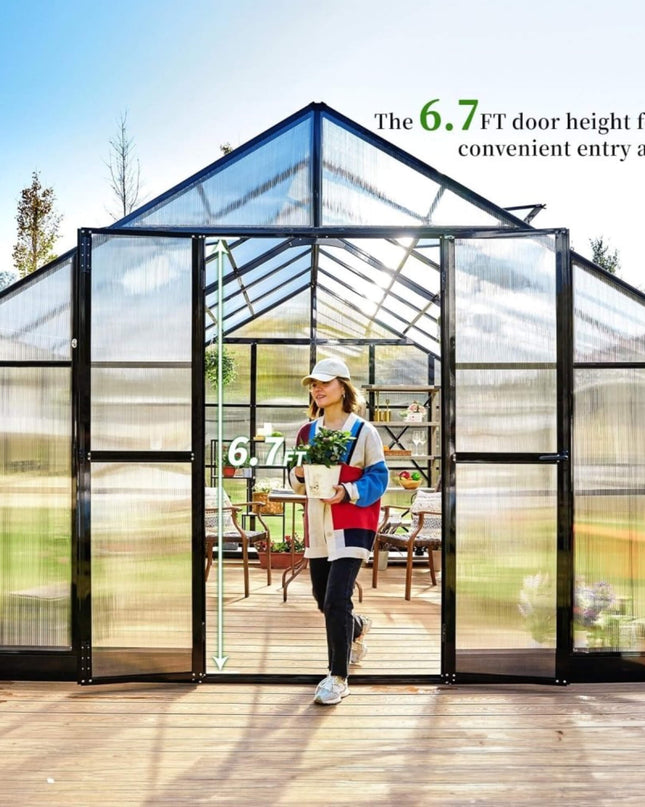 [12X13.5FT] Premium Extra Large Outdoor Aluminum Poylcarbonate Greenhouse With Quick Connect Fitting