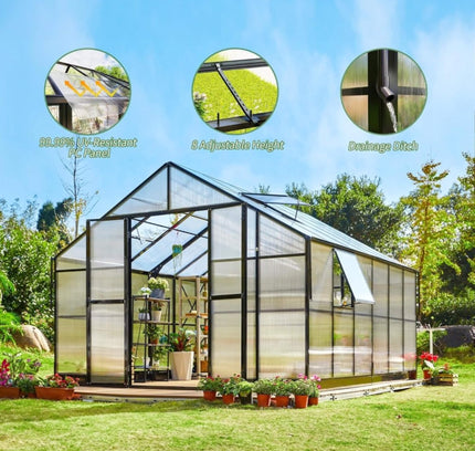 [12X13.5FT] Premium Extra Large Outdoor Aluminum Poylcarbonate Greenhouse With Quick Connect Fitting