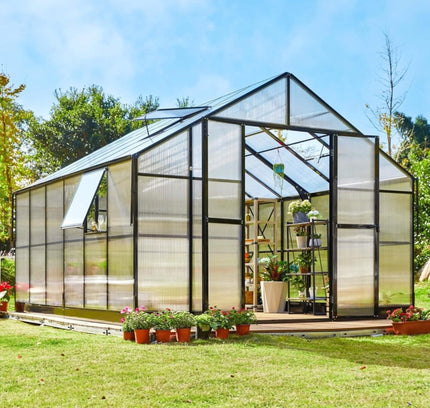 [12X13.5FT] Premium Extra Large Outdoor Aluminum Poylcarbonate Greenhouse With Quick Connect Fitting