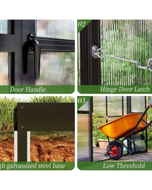 [12X13.5FT] Premium Extra Large Outdoor Aluminum Poylcarbonate Greenhouse With Quick Connect Fitting