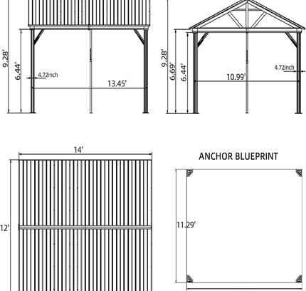 [12X14FT] Alora Hardtop All-Weather Outdoor Gazebo With Galvanized Steel Roof