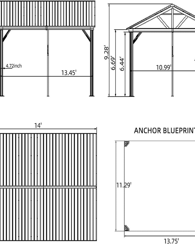 [12X14FT] Alora Hardtop All-Weather Outdoor Gazebo With Galvanized Steel Roof