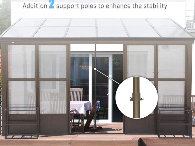 12X16FT Alora Pavilion Extra-Large All-Season Outdoor Wall-Mounted Sunroom Solarium With Detachable Polycarbonate Windows And Lockable Sliding Doors (SAK97835)