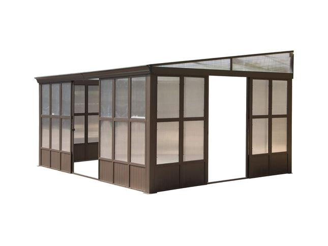12X16FT Alora Pavilion Extra-Large All-Season Outdoor Wall-Mounted Sunroom Solarium With Detachable Polycarbonate Windows And Lockable Sliding Doors (SAK97835)
