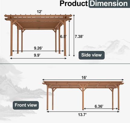 [12X16FT] Alora Extra Large Outdoor Wooden Waterproof Grape Gazebo, Brown