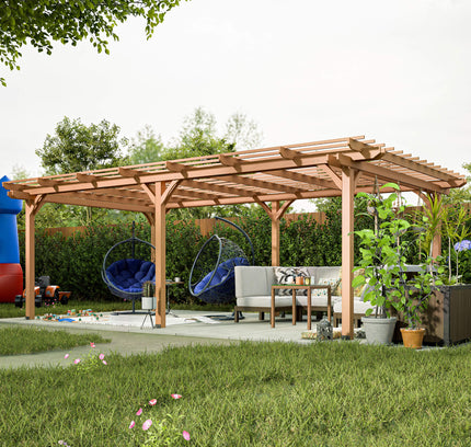 [12X16FT] Alora Extra Large Outdoor Wooden Waterproof Grape Gazebo, Brown