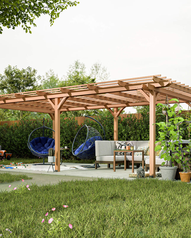 [12X16FT] Alora Extra Large Outdoor Wooden Waterproof Grape Gazebo, Brown