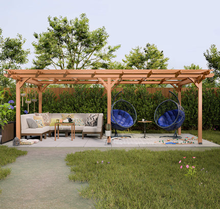 [12X16FT] Alora Extra Large Outdoor Wooden Waterproof Grape Gazebo, Brown