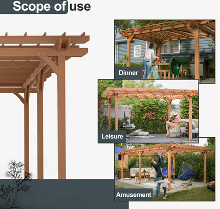 [12X16FT] Alora Extra Large Outdoor Wooden Waterproof Grape Gazebo, Brown