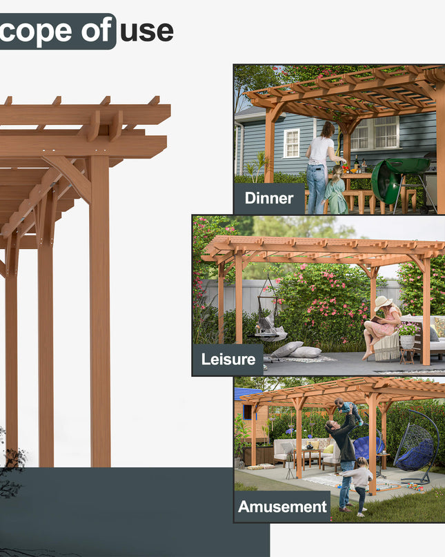 [12X16FT] Alora Extra Large Outdoor Wooden Waterproof Grape Gazebo, Brown