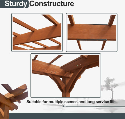 [12X16FT] Alora Extra Large Outdoor Wooden Waterproof Grape Gazebo, Brown