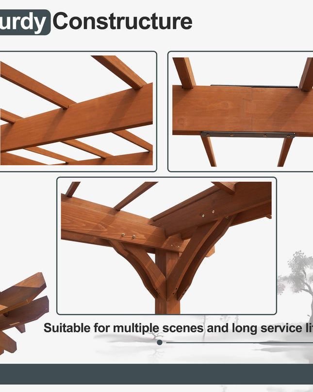 [12X16FT] Alora Extra Large Outdoor Wooden Waterproof Grape Gazebo, Brown