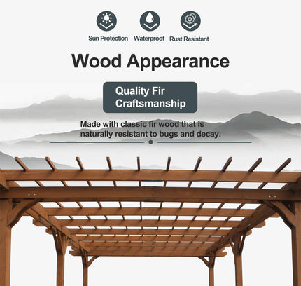 [12X16FT] Alora Extra Large Outdoor Wooden Waterproof Grape Gazebo, Brown