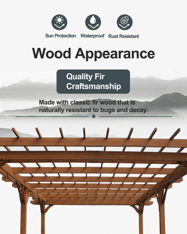 [12X16FT] Alora Extra Large Outdoor Wooden Waterproof Grape Gazebo, Brown