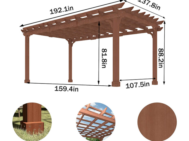 Alora Outdoor Cedar Wood Patio Pergola With Slatted Trellis Roof (SAK92150)