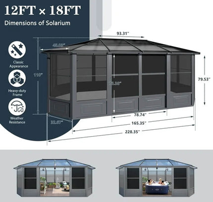 [12x18FT] Alora Large Luxury Outdoor All-Season Aluminum Solarium Sunroom With Polycarbonate Hardtop And Sliding Doors (SAK35948)