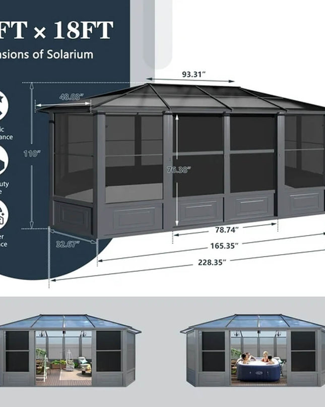 [12x18FT] Alora Large Luxury Outdoor All-Season Aluminum Solarium Sunroom With Polycarbonate Hardtop And Sliding Doors (SAK35948)