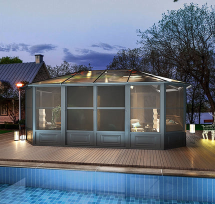 [12x18FT] Alora Large Luxury Outdoor All-Season Aluminum Solarium Sunroom With Polycarbonate Hardtop And Sliding Doors (SAK35948)