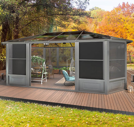 [12x18FT] Alora Large Luxury Outdoor All-Season Aluminum Solarium Sunroom With Polycarbonate Hardtop And Sliding Doors (SAK35948)