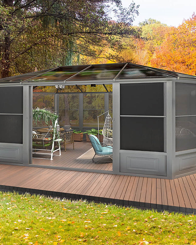 [12x18FT] Alora Large Luxury Outdoor All-Season Aluminum Solarium Sunroom With Polycarbonate Hardtop And Sliding Doors (SAK35948)