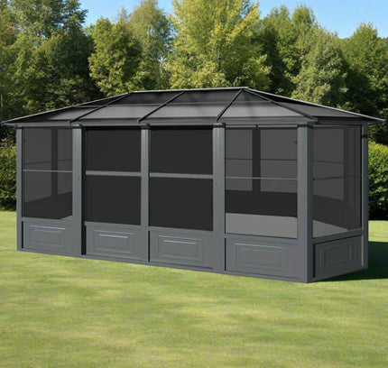 [12x18FT] Alora Large Luxury Outdoor All-Season Aluminum Solarium Sunroom With Polycarbonate Hardtop And Sliding Doors (SAK35948)