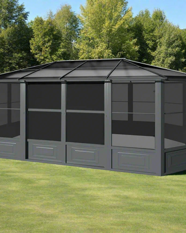 [12x18FT] Alora Large Luxury Outdoor All-Season Aluminum Solarium Sunroom With Polycarbonate Hardtop And Sliding Doors (SAK35948)