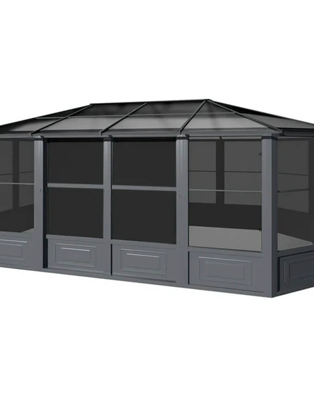 [12x18FT] Alora Large Luxury Outdoor All-Season Aluminum Solarium Sunroom With Polycarbonate Hardtop And Sliding Doors (SAK35948)