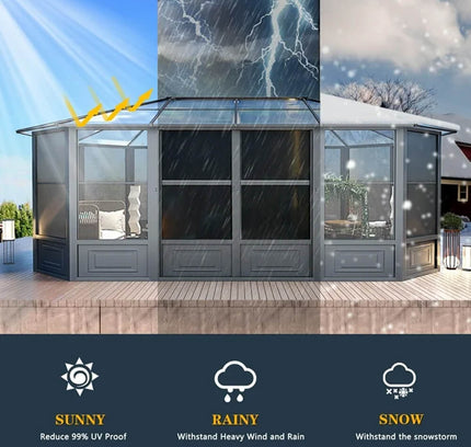 [12x18FT] Alora Large Luxury Outdoor All-Season Aluminum Solarium Sunroom With Polycarbonate Hardtop And Sliding Doors (SAK35948)