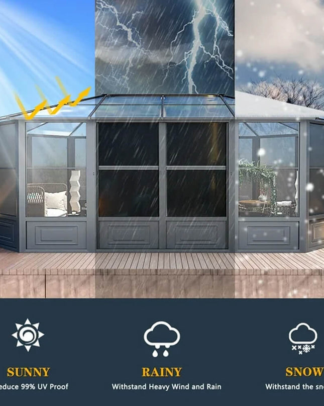 [12x18FT] Alora Large Luxury Outdoor All-Season Aluminum Solarium Sunroom With Polycarbonate Hardtop And Sliding Doors (SAK35948)