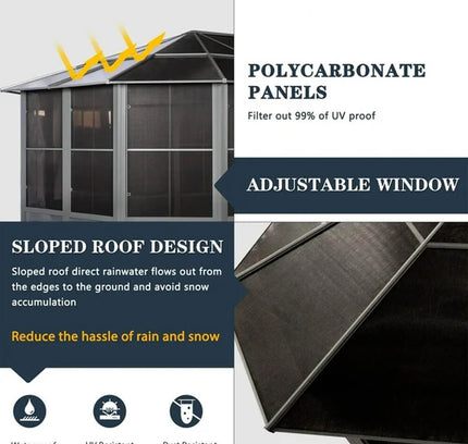 [12x18FT] Alora Large Luxury Outdoor All-Season Aluminum Solarium Sunroom With Polycarbonate Hardtop And Sliding Doors (SAK35948)