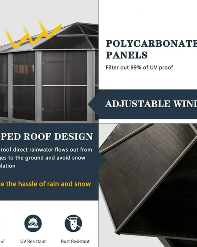 [12x18FT] Alora Large Luxury Outdoor All-Season Aluminum Solarium Sunroom With Polycarbonate Hardtop And Sliding Doors (SAK35948)