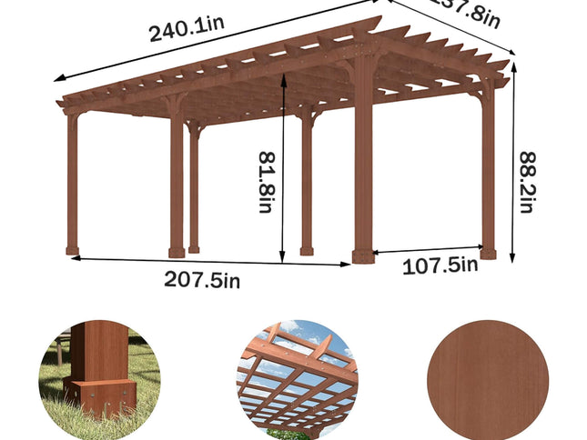 Alora Outdoor Cedar Wood Patio Pergola With Slatted Trellis Roof (SAK92150)
