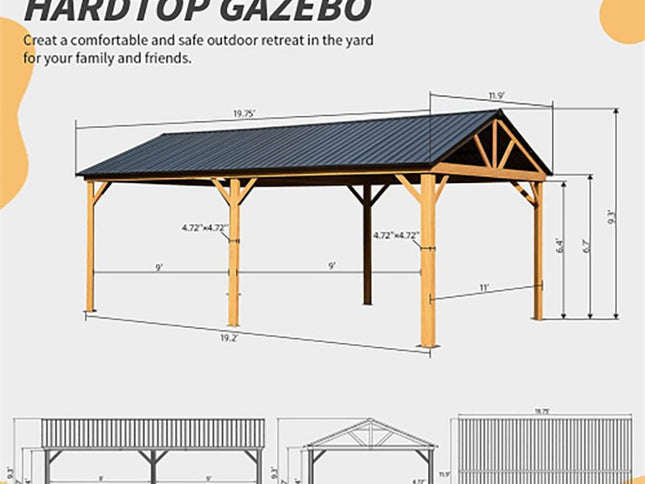 12X20FT Alora Premium Outdoor Double-Layer Galvanized Steel Hardtop Gazebo For Patio (SAK46095)