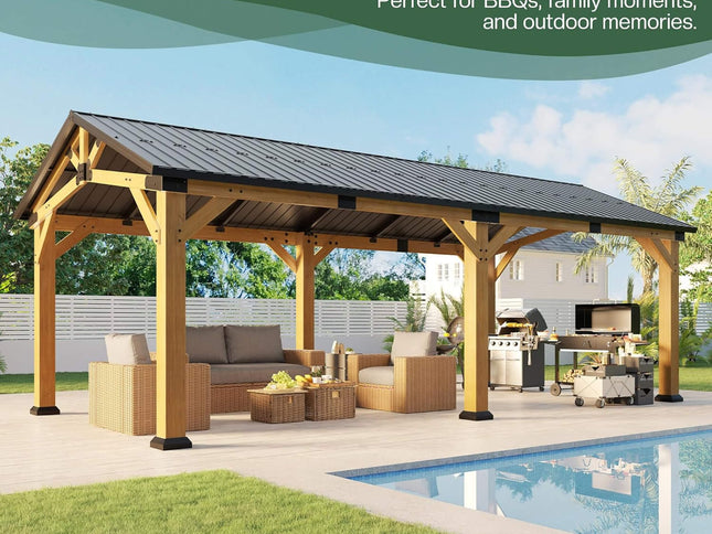 12X24FT Alora Large Heavy-Duty Outdoor Cedar Wood Hardtop Carport With Galvanized Steel Roof (SAK48392)