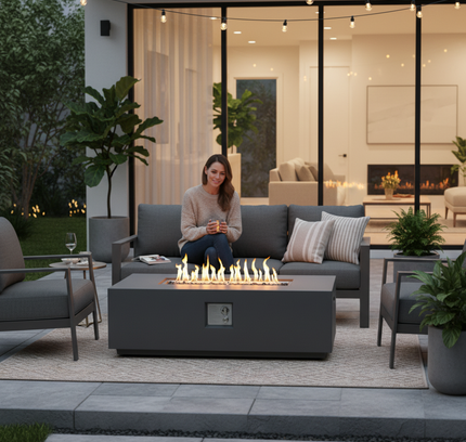Volon Modern Rectangular Fire Pit Table in Light Gray