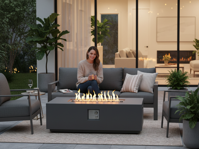 Volon Modern Rectangular Fire Pit Table in Light Gray