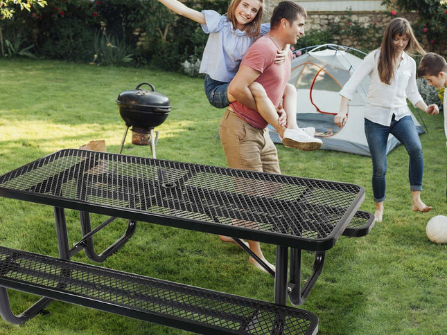 Outdoor Steel Picnic Rectangular Table With Umbrella Pole