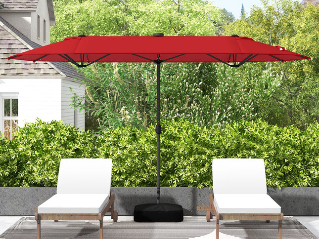 13 Ft Double-sided Patio Umbrella with Solar Lights for Garden Pool Backyard