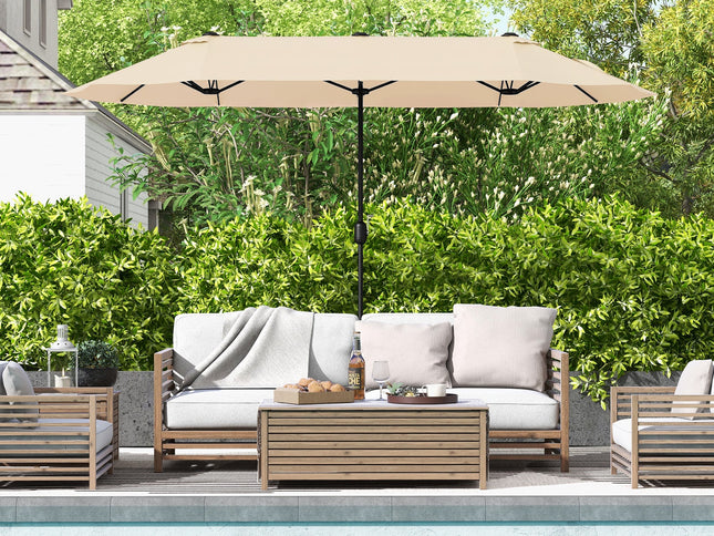 13 Ft Double-sided Patio Twin Table Umbrella with Crank Handle-Tan