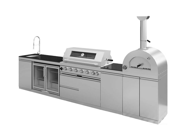 147-Inch 6-Burner 120K BTU Outdoor Kitchen Island With Pizza Oven, Rotisserie & Refrigerator (SAK96429)